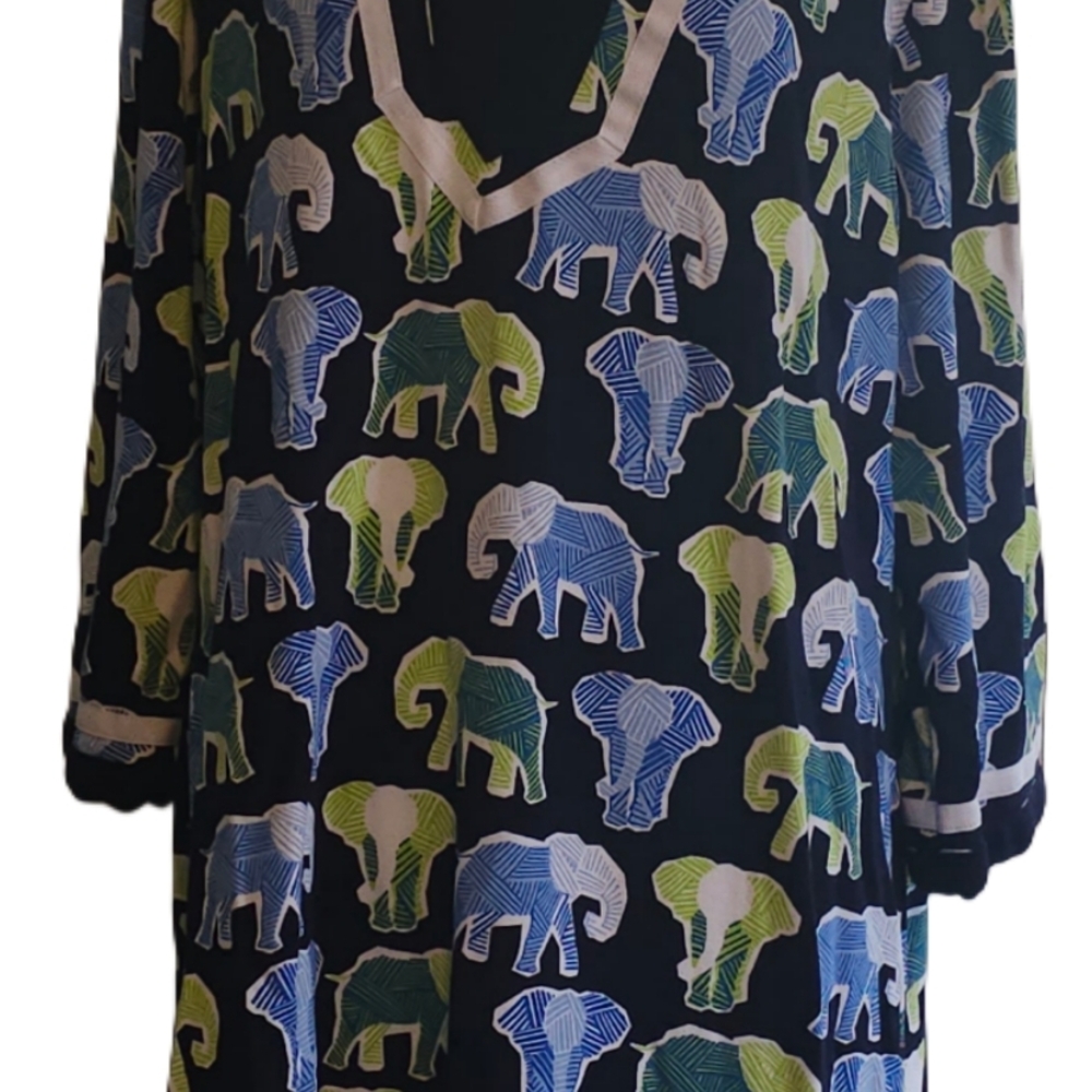 Crown & Ivy Elephant Print Dress - Blue, Green, White